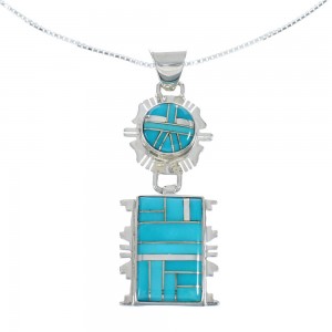 Southwest Turquoise Inlay Sterling Silver Box Chain Necklace Set JX129091