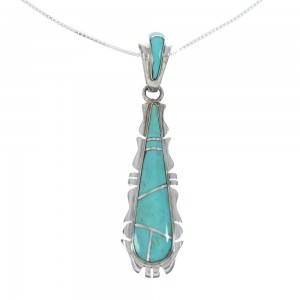 Southwest Turquoise Inlay Sterling Silver Box Chain Necklace Set JX129082