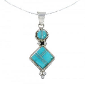 Southwest Turquoise Inlay Sterling Silver Box Chain Necklace Set JX129090