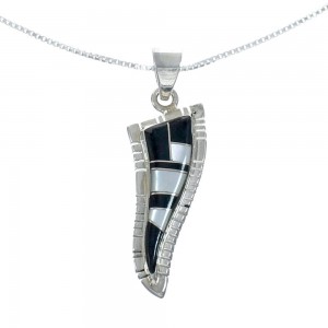 Southwest Jet Mother of Pearl Inlay Sterling Silver Box Chain Necklace Set JX129131