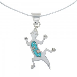 Southwest Turquoise Opal Lizard Inlay Sterling Silver Snake Chain Necklace Set JX129147