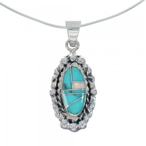 Southwest Turquoise Opal Inlay Sterling Silver Snake Chain Necklace Set JX129150