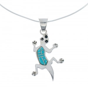 Southwest Turquoise Lizard Inlay Sterling Silver Snake Chain Necklace Set JX129172