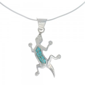 Southwest Turquoise Lizard Inlay Sterling Silver Snake Chain Necklace Set JX129174