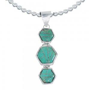 Southwest Turquoise Inlay Sterling Silver Bead Necklace Set JX129188