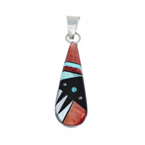 Native American Multicolor Inlay Sterling Silver Pendant AX129385