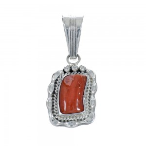 Authentic Sterling Silver Navajo Coral Pendant AX129420