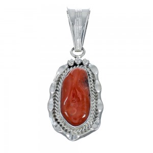 Authentic Sterling Silver Navajo Coral Pendant AX129421