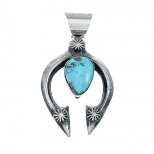 Genuine Sterling Silver Navajo Turquoise Naja Pendant AX129490