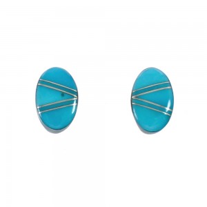 Genuine Sterling Silver Turquoise Inlay Post Earrings JX129617