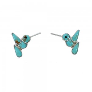 Southwest Sterling Silver Turquoise Jet Inlay Bird Post Earrings JX129603