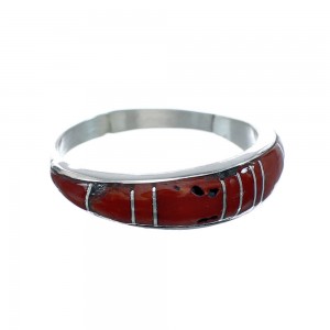 Native American Coral Inlay Zuni Ring Size 8-1/4 AX129588