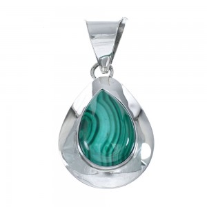 Genuine Sterling Silver Malachite Tear Drop Pendant JX129873