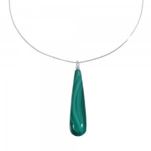 Genuine Sterling Silver and Malachite Pendant Chain Necklace JX129911