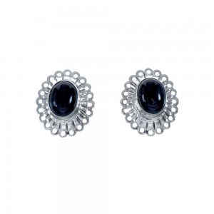 Genuine Sterling Silver Onyx Concho Post Earrings JX129764