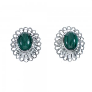 Genuine Sterling Silver Malachite Concho Post Earrings JX129769