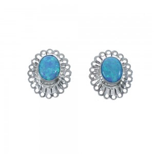 Genuine Sterling Silver Blue Opal Concho Post Earrings JX129766