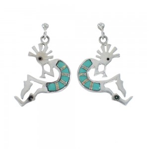 Southwest Kokopelli Turquoise Opal Inlay Sterling Silver Post Dangle Earrings JX129936