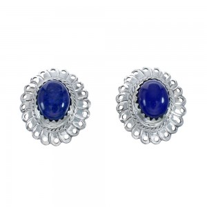 Lapis Genuine Sterling Silver Concho Post Stud Earrings AX129919