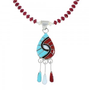 Native American Multicolor Inlay And Sterling Silver Bead Necklace Set JX130652