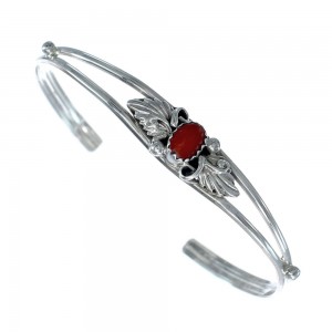 Native American Coral And Sterling Silver Cuff Bracelet JX130701