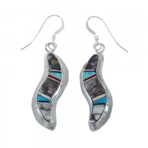 Multicolor Genuine Sterling Silver Navajo Hook Dangle Earrings JX131053