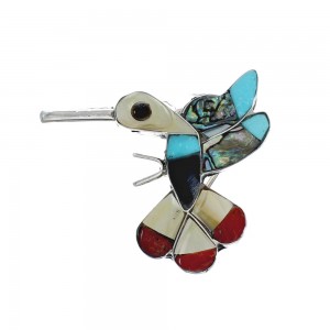 Zuni Authentic Sterling Silver Multicolor Bird Pin Pendant JX131150