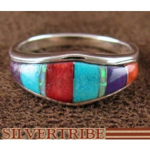 Multicolor Inlay Jewelry Sterling Silver Ring Size 5-3/4 NS35931