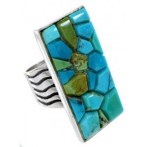 Southwestern Silver Jewelry Turquoise Inlay Ring Size 5-1/2 MW73986