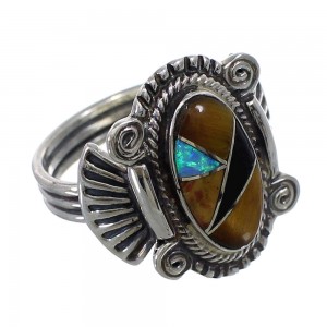 Southwest Sterling Silver And Multicolor Inlay Jewelry Ring Size 7 RX100634