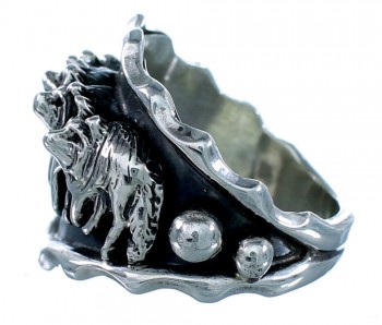Navajo Authentic Sterling Silver Wolf Ring Size 11-3/4 RX107807