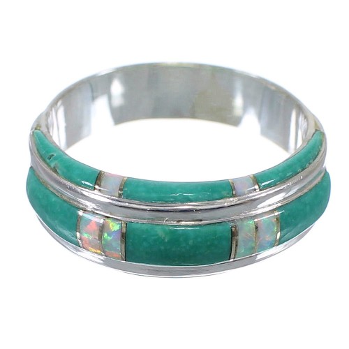 Turquoise And Opal Sterling Silver Ring Size 7-3/4 AX86818