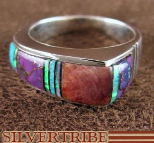 Turquoise Opal Multicolor Sterling Silver Ring Size 5-1/2 HS35440