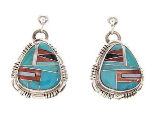 Sterling Silver And Multicolor Inlay Southwest Earrings QS57699