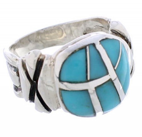 Turquoise Inlay And Silver Jewelry Ring Size 5-3/4 TX39917
