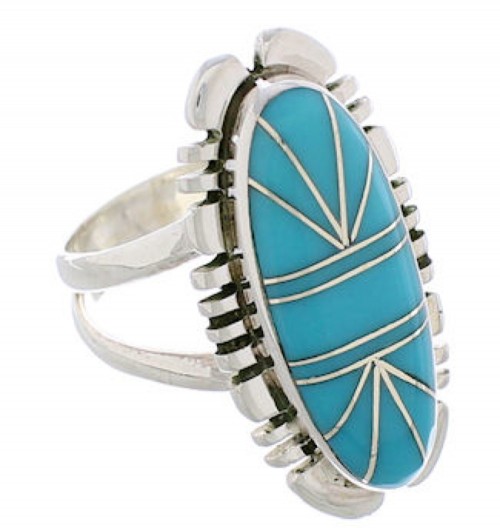 Southwestern Sterling Silver Turquoise Inlay Ring Size 4-3/4 TX28411
