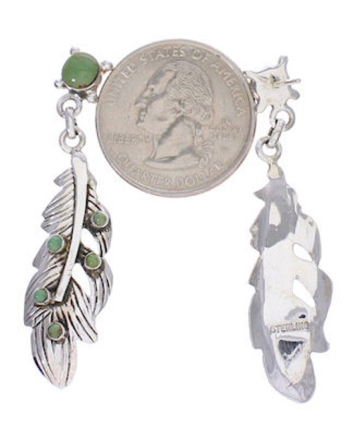 Turquoise Southwest Feather Silver Post Dangle Earrings PX32386