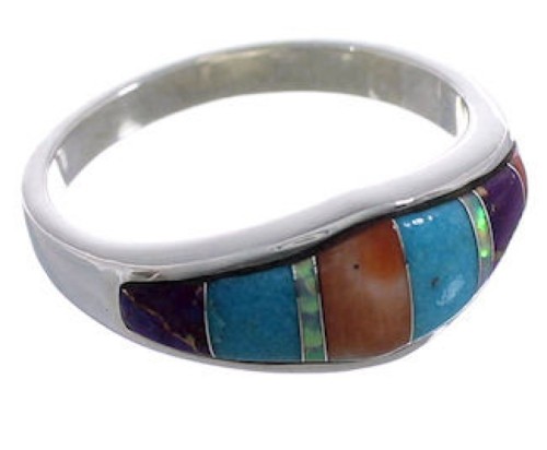 Sterling Silver Multicolor Inlay Ring Size 6 EX43927