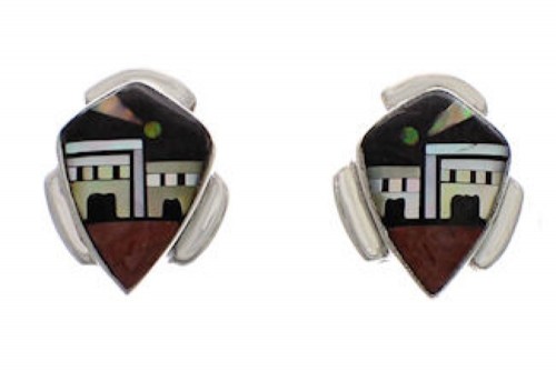 Multicolor Native American Pueblo Design Silver Post Earrings PX31455