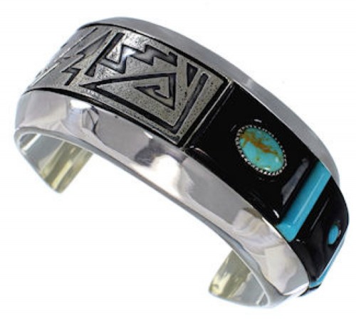 Turquoise And Jet Bracelet Sterling Silver Jewelry PX27985
