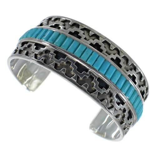 Southwest Sterling Silver Turquoise Inlay Heavy Cuff Bracelet CX49292