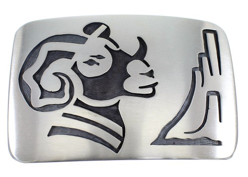Native American George Phillips Sterling Silver Ram Belt Buckle EX50316