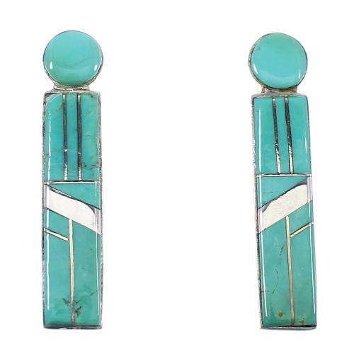 Authentic Sterling Silver Southwest Turquoise Inlay Post Earrings RX56051