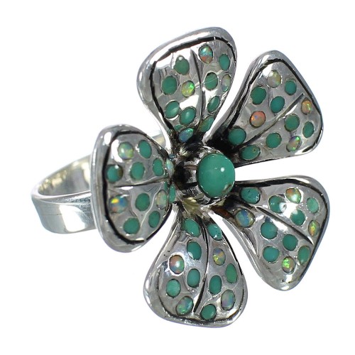 Opal And Turquoise Flower Genuine Sterling Silver Ring Size 6-3/4 WX70714