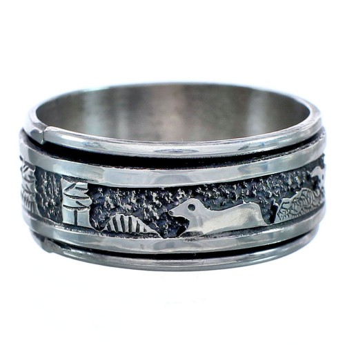 Native American Scenery Authentic Sterling Silver Spinner Ring Size 9-1/4  BX119665