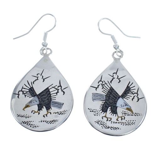 Native American Navajo Multicolor Sterling Silver Eagle Hook Dangle  Earrings JX124266