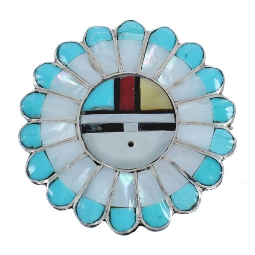 Native American Zuni Multicolor Sterling Silver Sun Pin Pendant JX124431